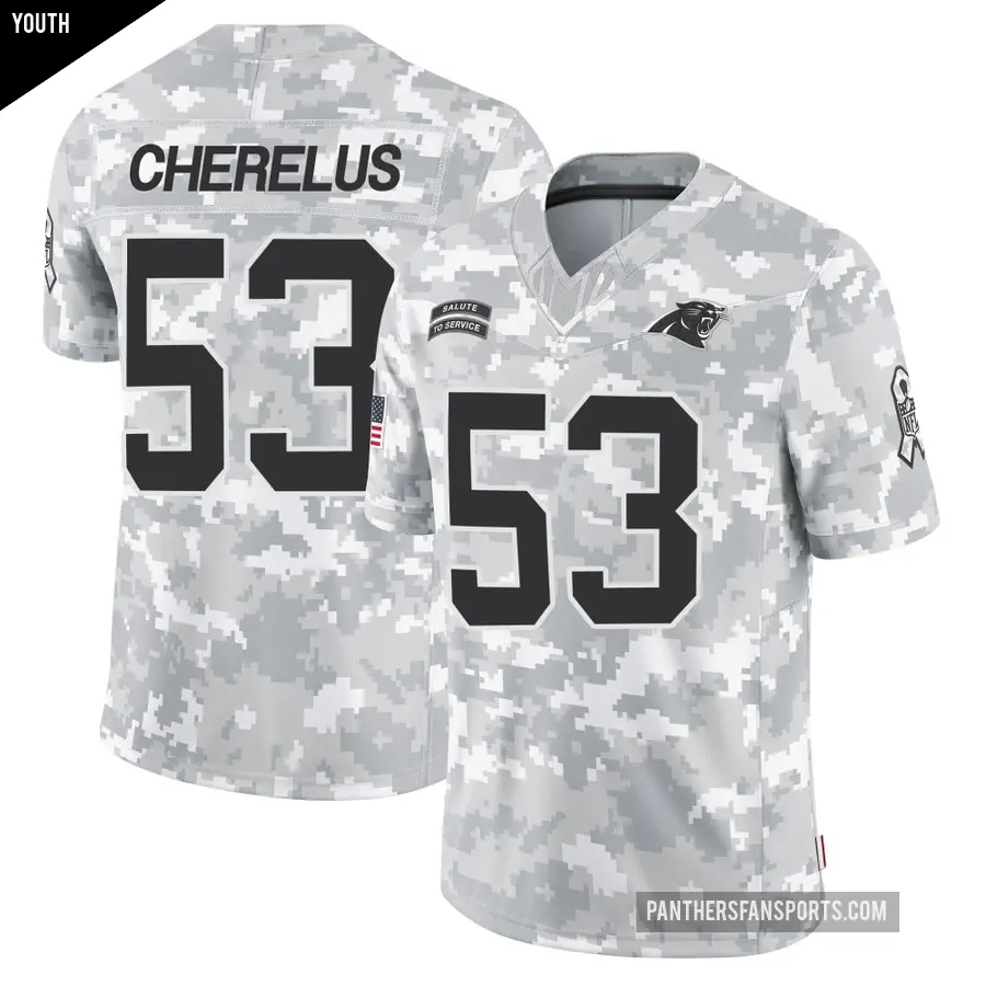 Youth Carolina Panthers ＃53 Claudin Cherelus Arctic Camo Limited 2024 Salute to Service Jersey