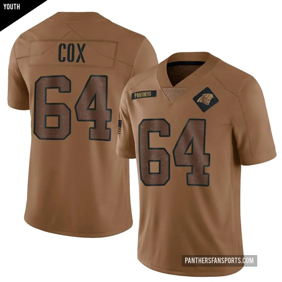 Youth Carolina Panthers ＃64 Bryan Cox Brown Limited 2023 Salute To Service Jersey