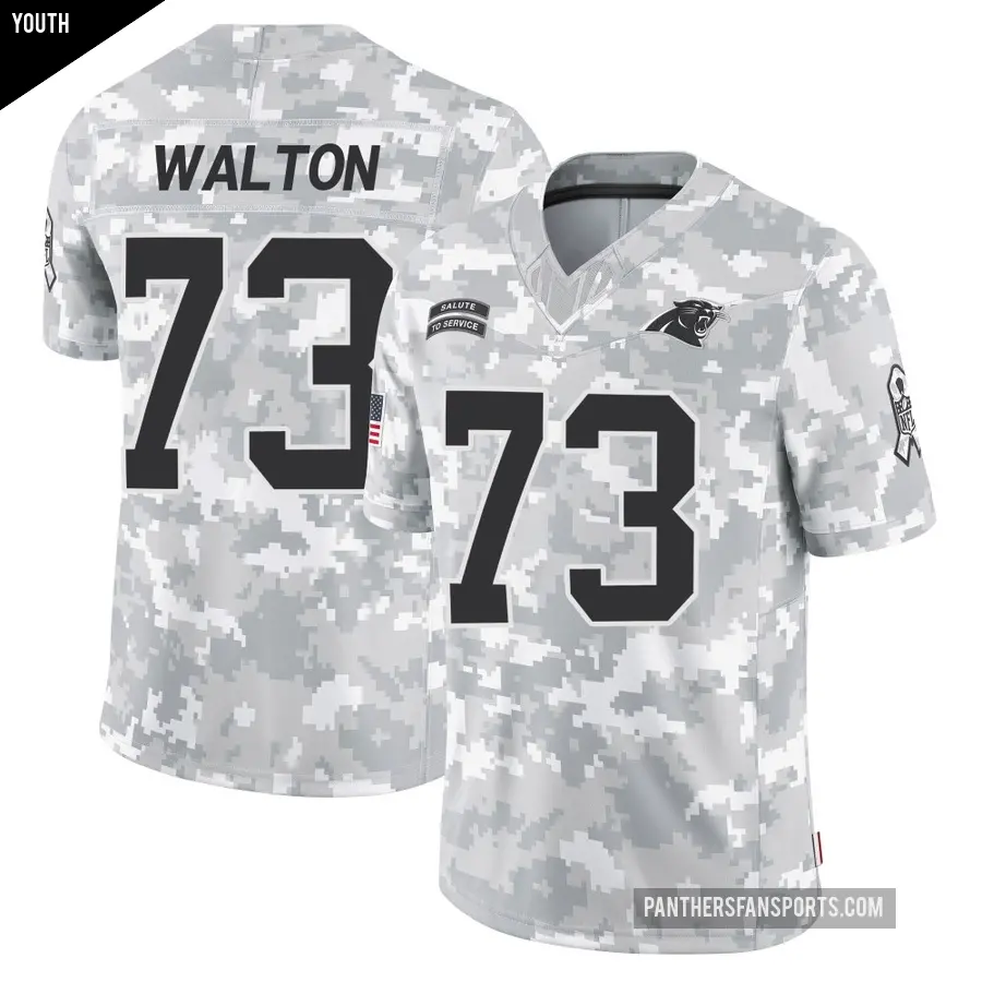 Youth Carolina Panthers ＃73 Brandon Walton Arctic Camo Limited 2024 Salute to Service Jersey