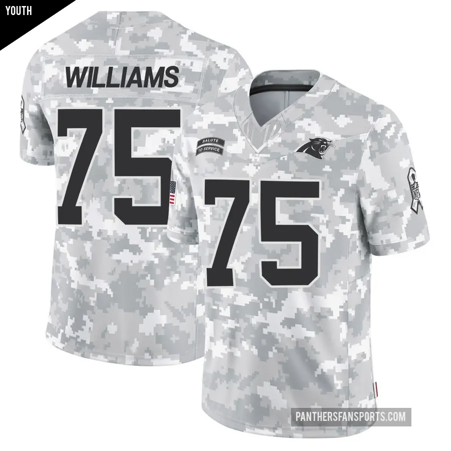 Youth Carolina Panthers ＃75 DeShawn Williams Arctic Camo Limited 2024 Salute to Service Jersey
