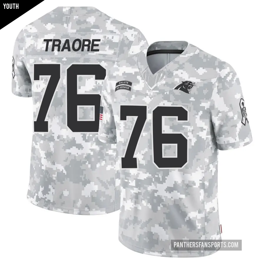 Youth Carolina Panthers ＃76 Badara Traore Arctic Camo Limited 2024 Salute to Service Jersey