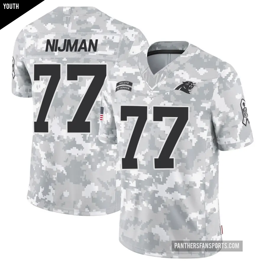 Youth Carolina Panthers ＃77 Yosh Nijman Arctic Camo Limited 2024 Salute to Service Jersey