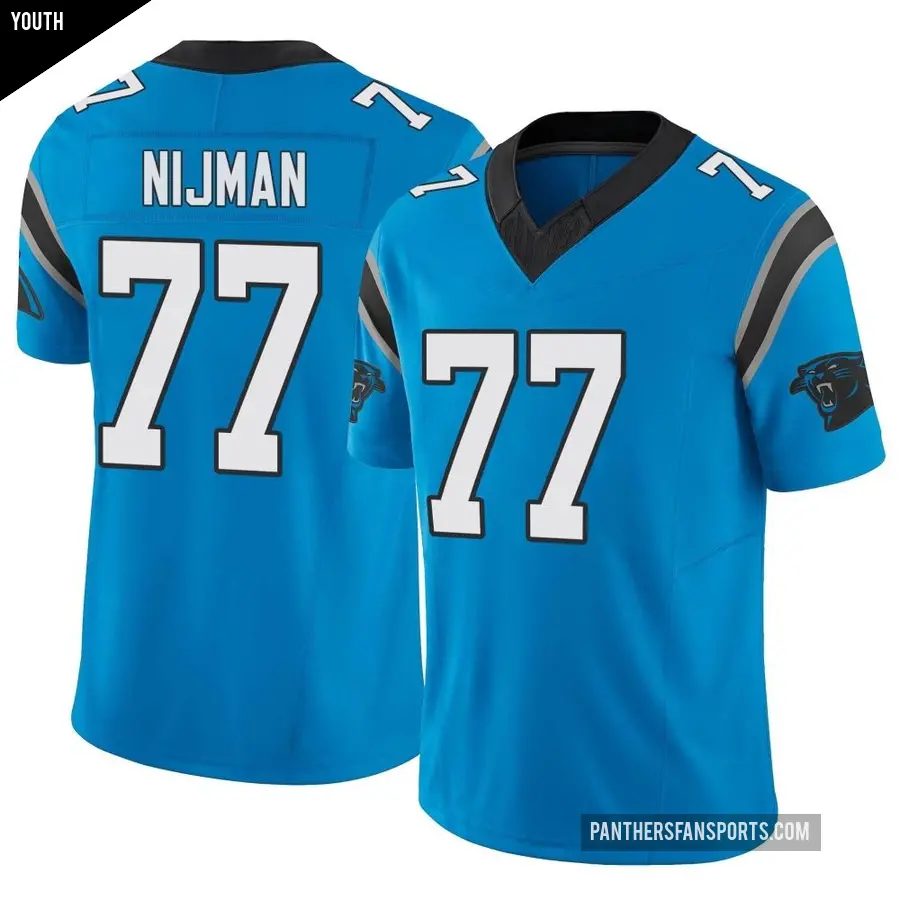 Youth Carolina Panthers ＃77 Yosh Nijman Blue Limited Vapor F.U.S.E. Jersey