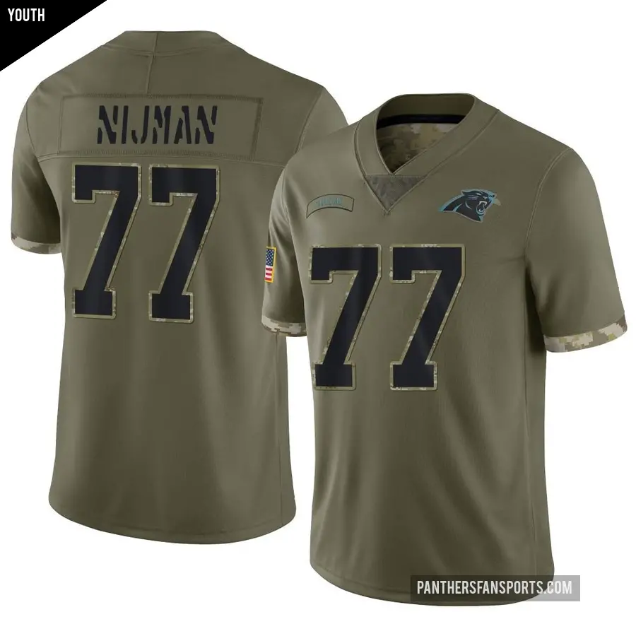 Youth Carolina Panthers ＃77 Yosh Nijman Olive Limited 2022 Salute To Service Jersey