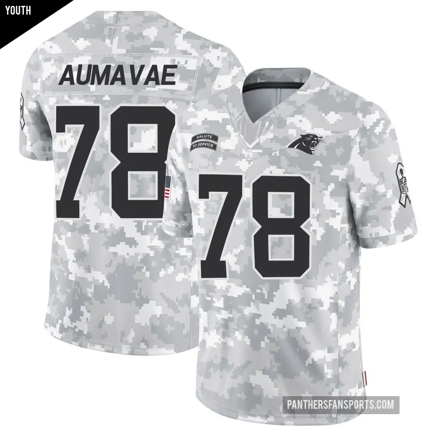 Youth Carolina Panthers ＃78 Popo Aumavae Arctic Camo Limited 2024 Salute to Service Jersey