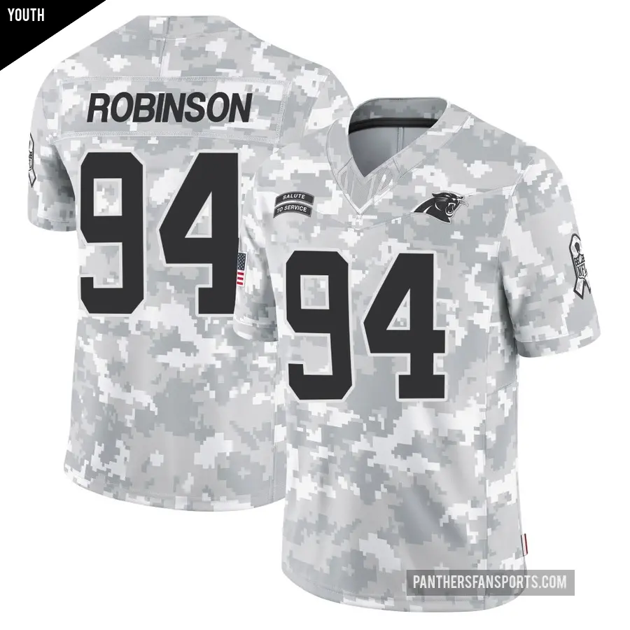 Youth Carolina Panthers ＃94 A'Shawn Robinson Arctic Camo Limited 2024 Salute to Service Jersey