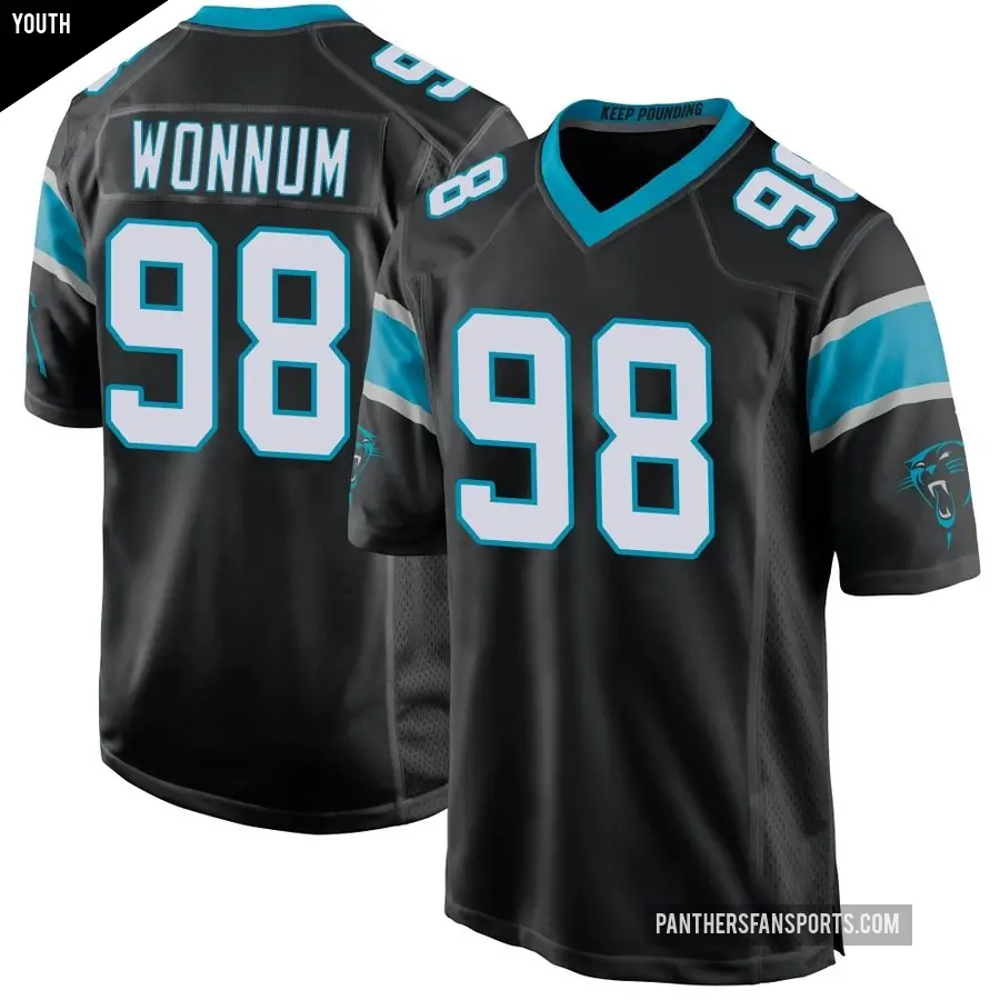 Youth Carolina Panthers ＃98 D.J. Wonnum Black Game Team Color Jersey